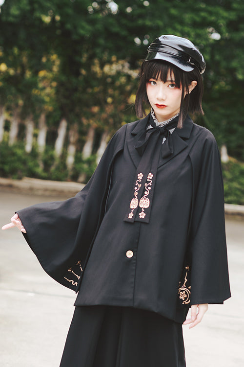 Black Mysterious Demons Embroidered Ouji Lolita Wide Leg Trousers