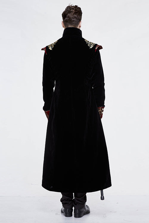 Gothic Jacquard Stand Collar Embroidery Mens Long Coat