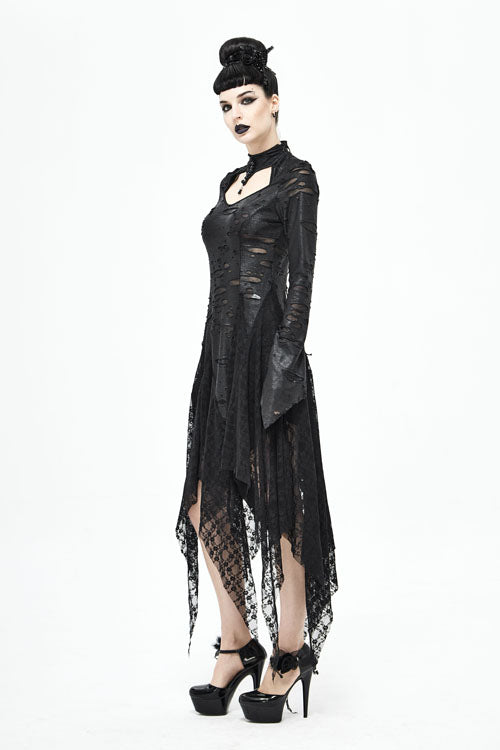 Black Dragon Spine Hole Decoration Long Sleeves Gothic Dress