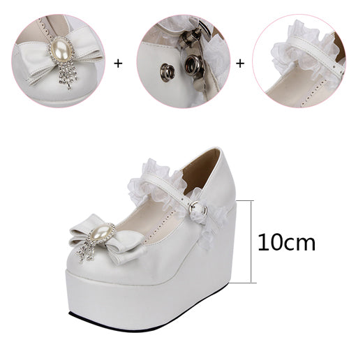 White Elegant Bride Bowknot Ornament High Heel Classic Lolita Shoes
