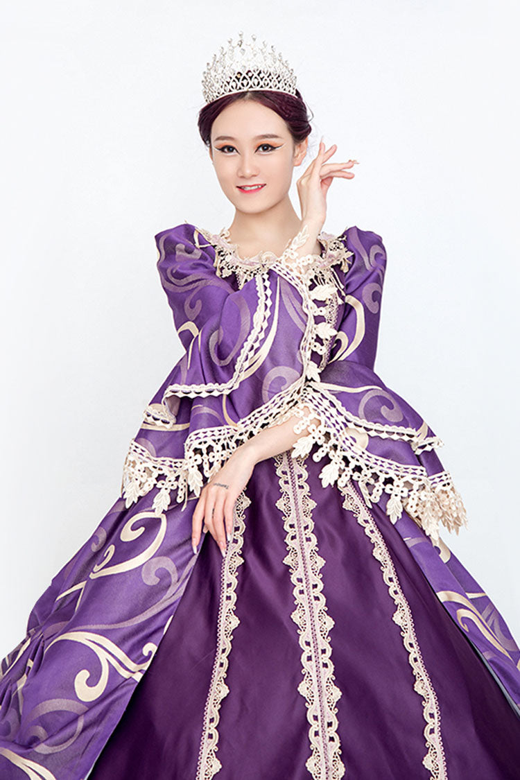 Purple Half Sleeves Trumpet Sleeves High Waisted Print Victorian Lolita Prom Dress