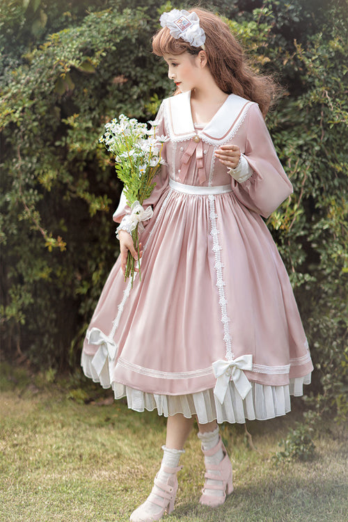 Doll Collar Lantern Sleeves High Waist Sweet Lolita OP Dress