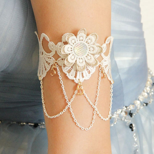White Baroque Palace Style Retro Tassel Lace Female Wedding Dress Resin Diamond Arm Ring Lolita Bracelet