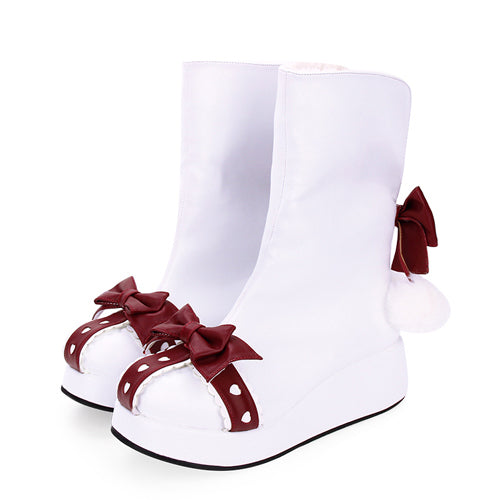 White Round Toe Bowknot Plus Velvet Sweet Lolita Boots