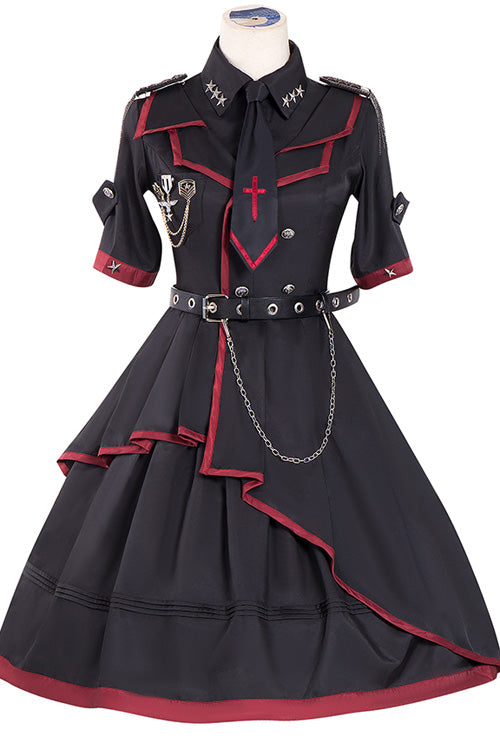 Black Military Style JK Set Irregular Gothic Lolita Dress