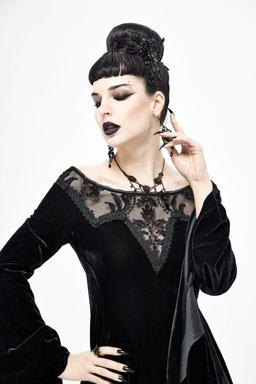 Black Off The Shoulder Hollow Out Irregular Long Sleeves Gothic Dress