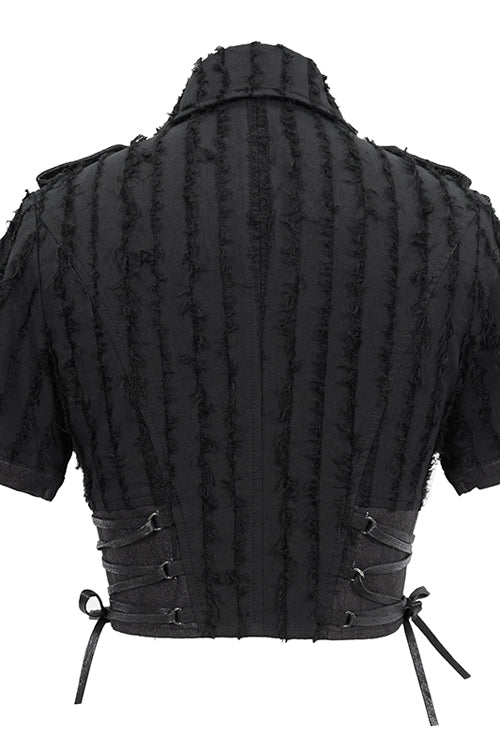 Schwarze zerfetzte Punk-Bluse für Damen mit kurzen Ärmeln
