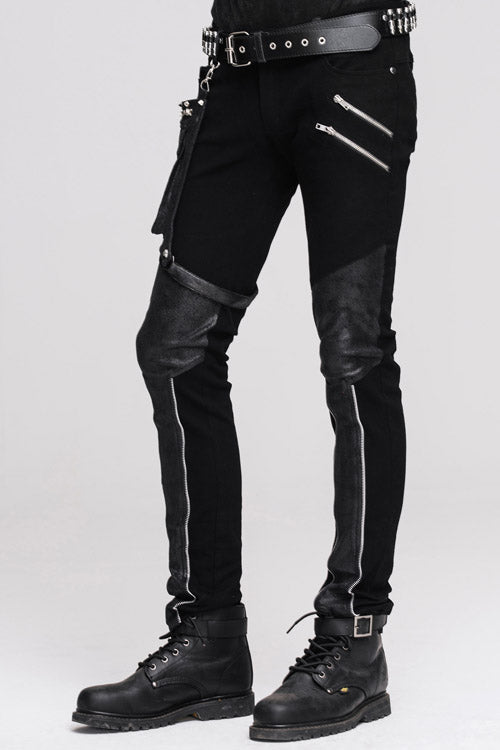 Black Punk Fitted With Leg Bag Straight Mens Pants