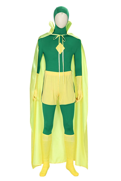 Wanda Vision Vision Green Bodysuit Yellow Cloak Halloween Cosplay Costume Full Set
