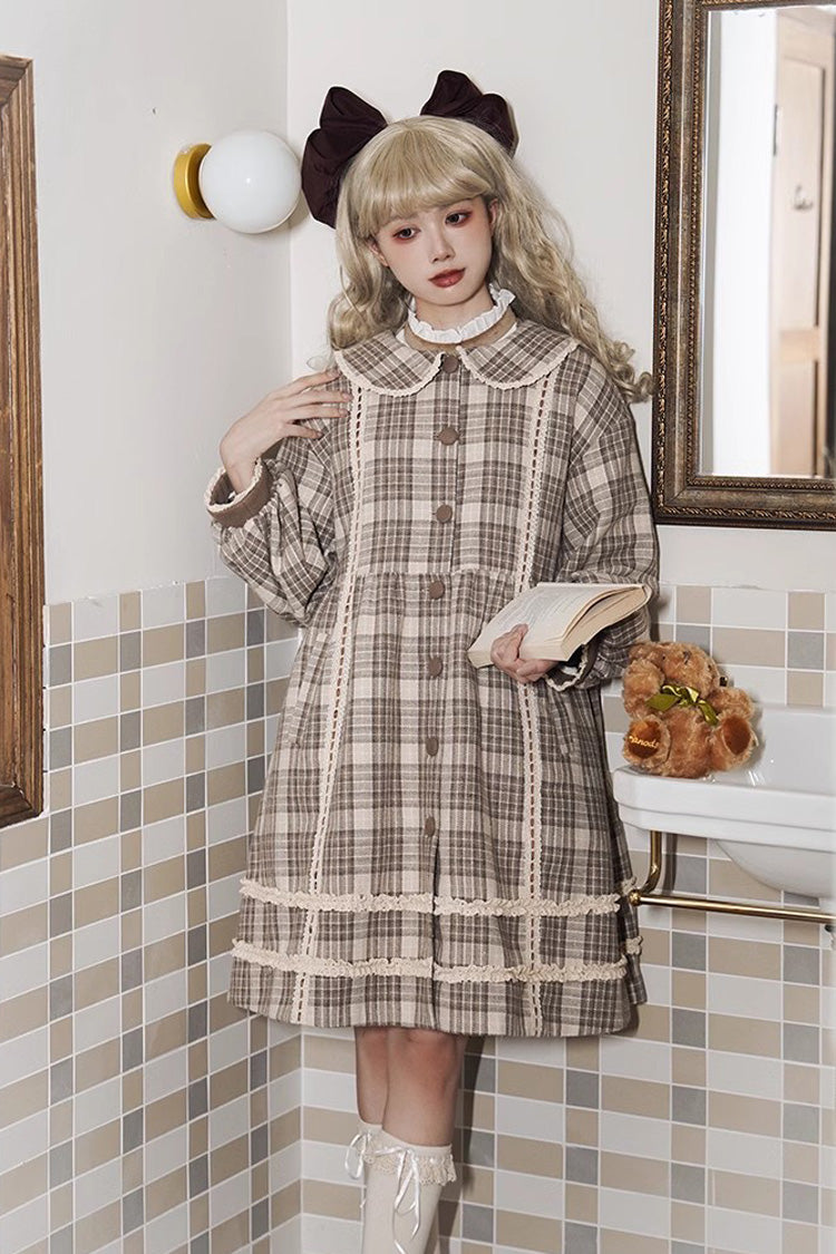 Light Brown Doll Collar Long Sleeves Multi-layer Print Bowknot Sweet College Style Lolita Dress Coat