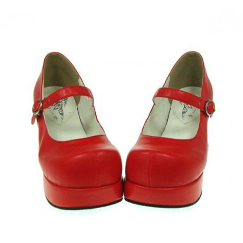 Red Synthetic Leather Round Toe Cross Straps Platform Classic Lolita Shoes