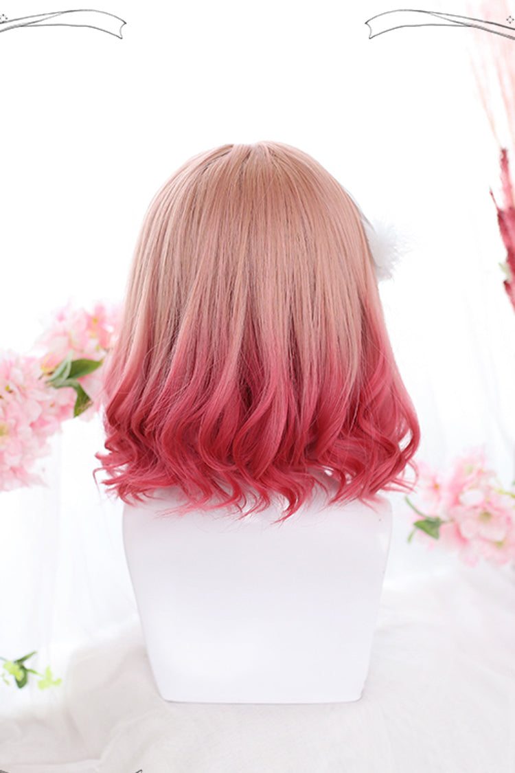 Pink Gradient Short Roman Curly Hair Sweet Lolita Wigs
