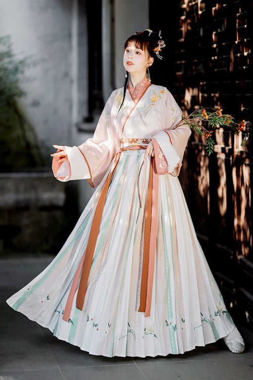 Chinese Chest Cuffs Beautifully Embroidered Sweet Hanfu Dress Full Set