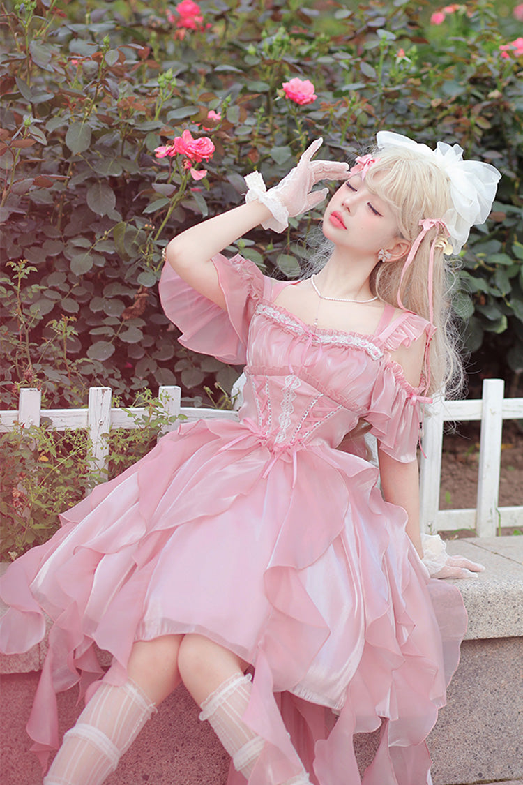 Pink Galaxy Prayer Corset Fishbone Ribbon Sweet Lolita Jsk Dress