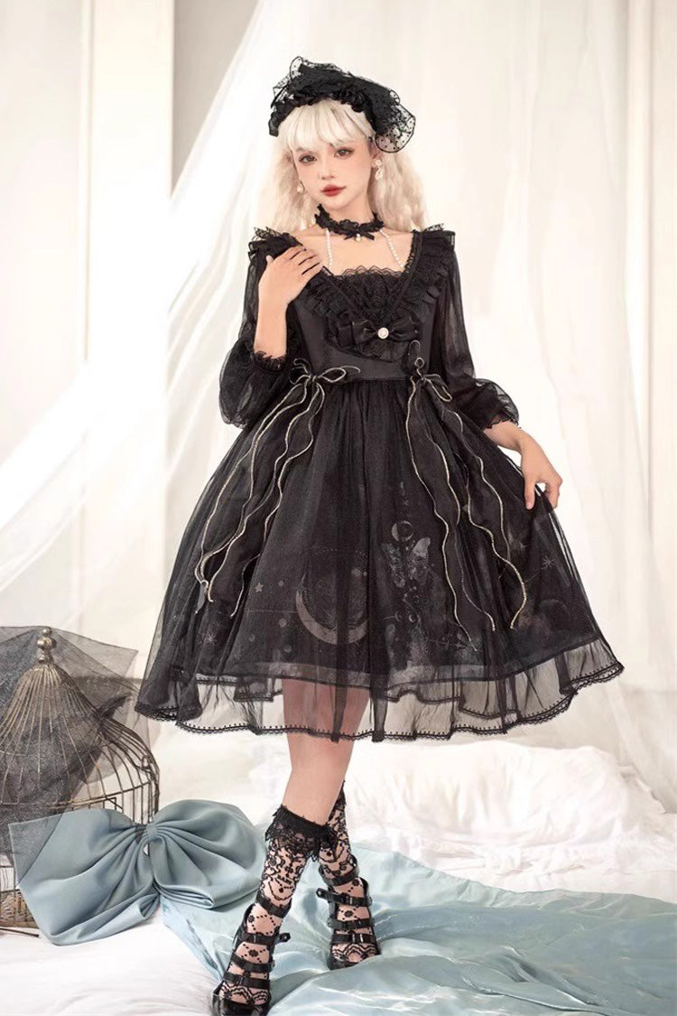 Planet Butterfly Print Bowknot Classic Gothic Lolita Dress 2 Colors