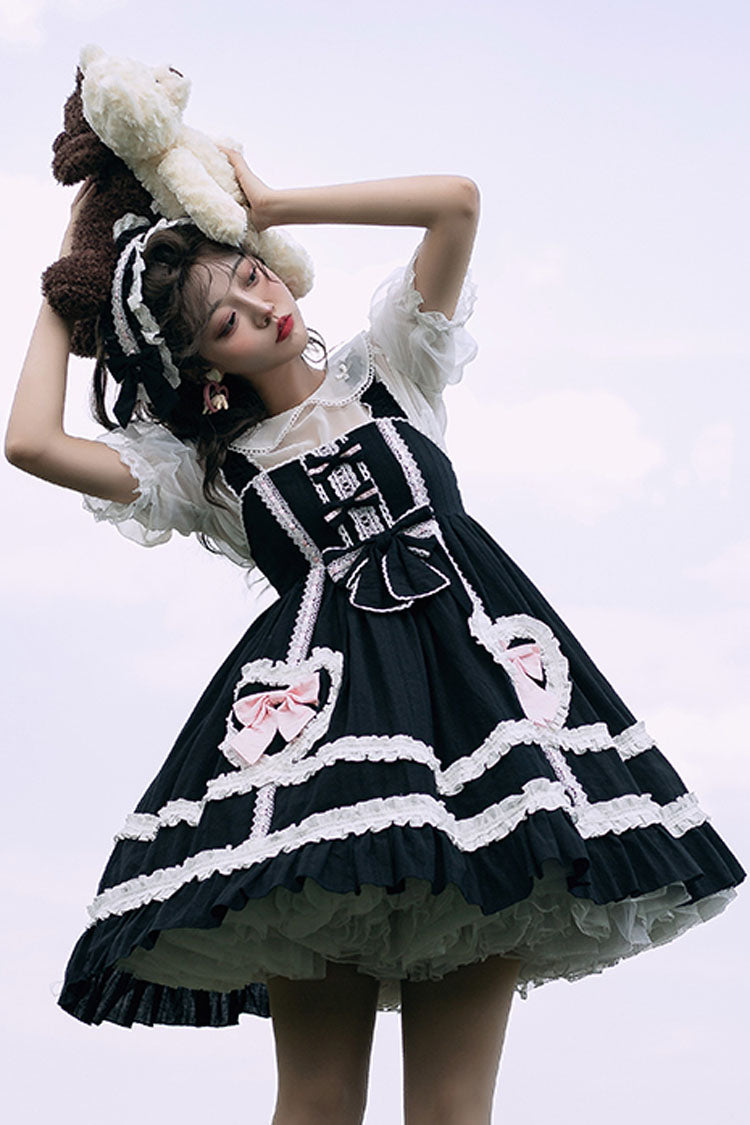 Black High Waist Love Bowknot Ruffled Princess Sweet Lolita JSK Dress