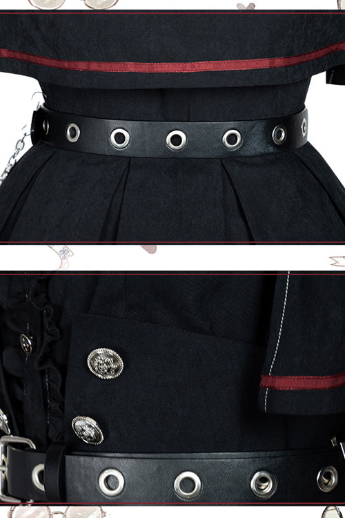 Schwarzes Hemd- und Rockset im Militärstil der Punishment Execution Officer-Serie, Gothic-Lolita-Kleid