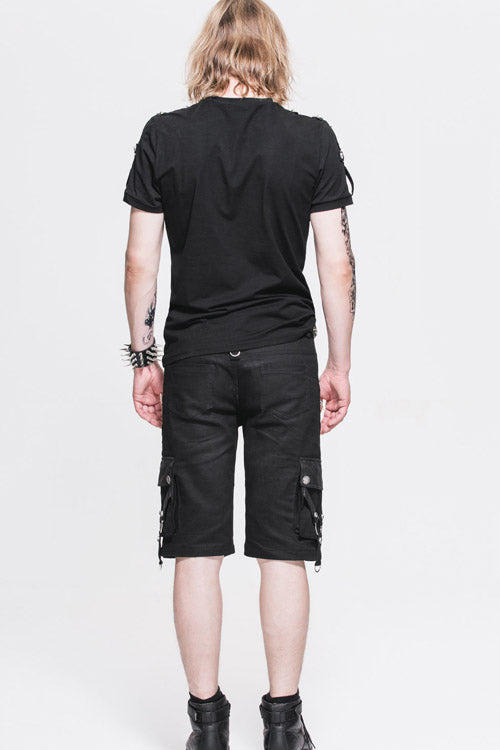 Black Punk Rock Adjustable Zippered Summer With Loops Shorts Mens Pants