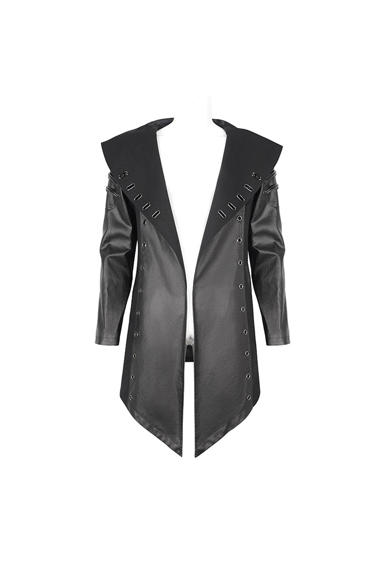 Black Irregular Eyelet Men's Gothic Jacket With Hood