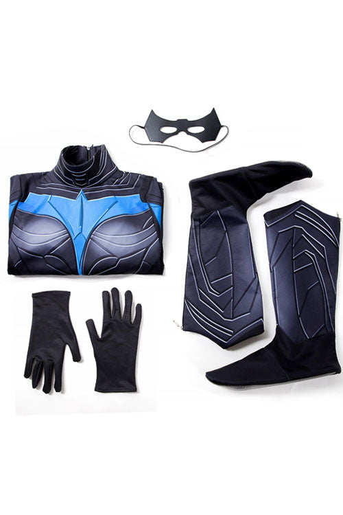 Titans Season 3 Nightwing Dick Grayson Black/Blue Battle Suit Printing Version Halloween Cosplay Costume Full Set