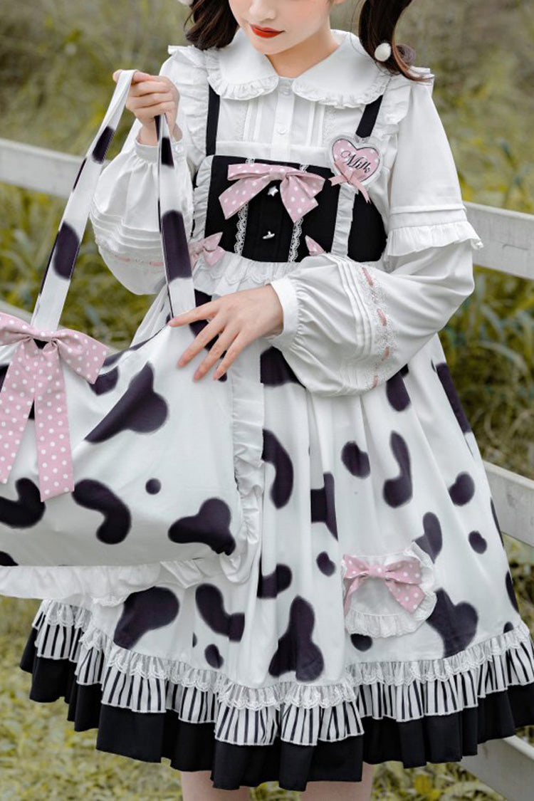 Black/White High Waist Ruffled Milk Pudding Printed Sweet Lolita Jsk Dress
