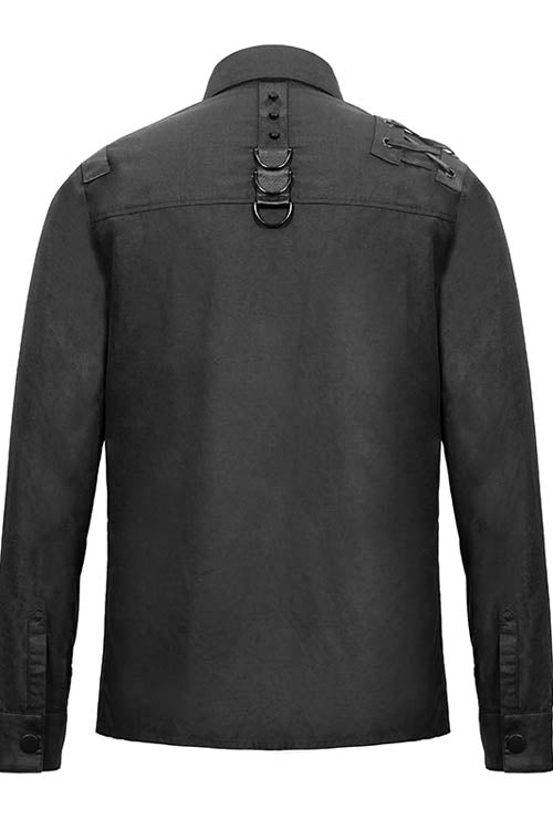 Black Straps Long Sleeves Mens Punk Blouse