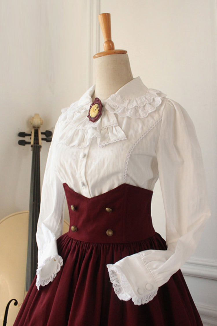 Wine Vintage College Style High Waisted Fishbone Gothic Lolita Skirt Dress