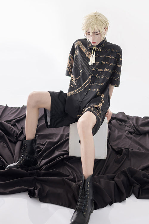 Black Handsome Little Prince Print Loose Short Sleeves Ouji Lolita Blouse