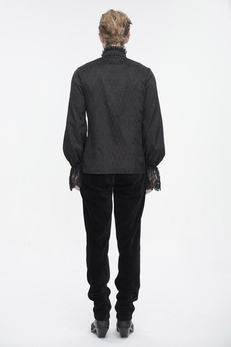 Black Stand Collar Puff Sleeved Lace Splice Men's Gothic Shirt