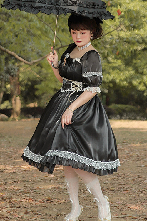 Square Collar Lace Short Sleeves High Waisted Plus Size Sweet Lolita OP Dress