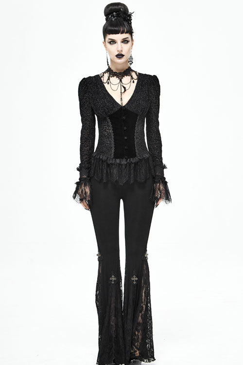 Black Cross Knit Lace Bell Gothic Womens Pants