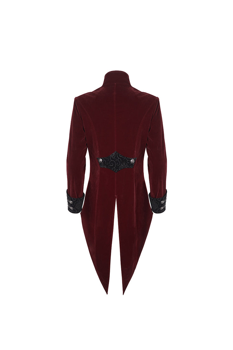 Red Stand Collar Lace Splice Swallow Tailed Men's Gothic Coat