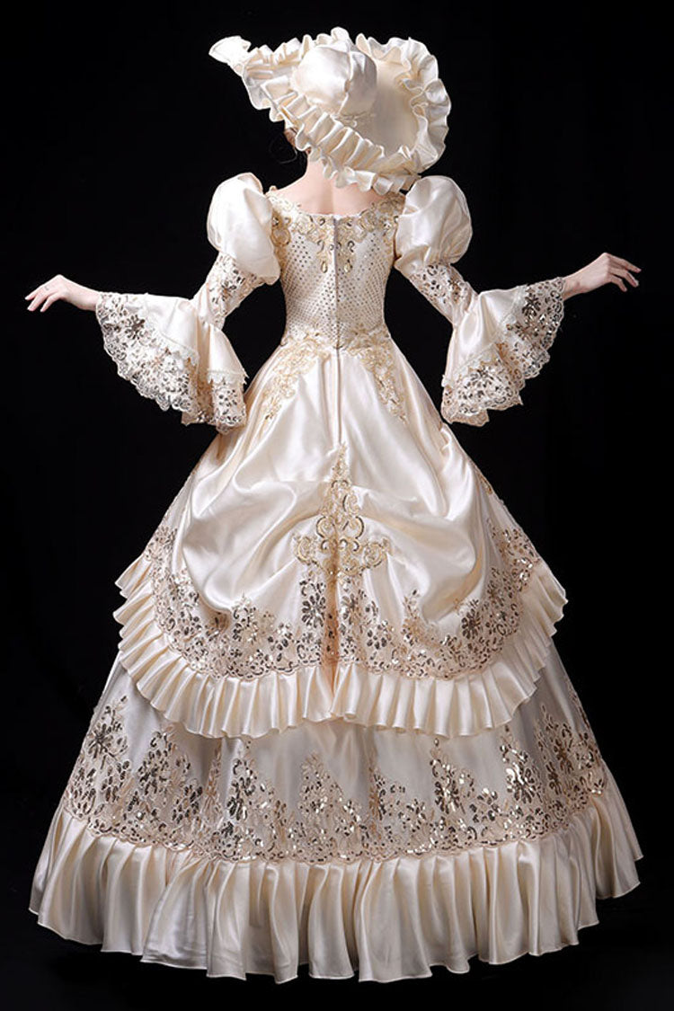 Champagne Court Style High Waisted Ruffled Multi-Layer Victorian Lolita Prom Dress
