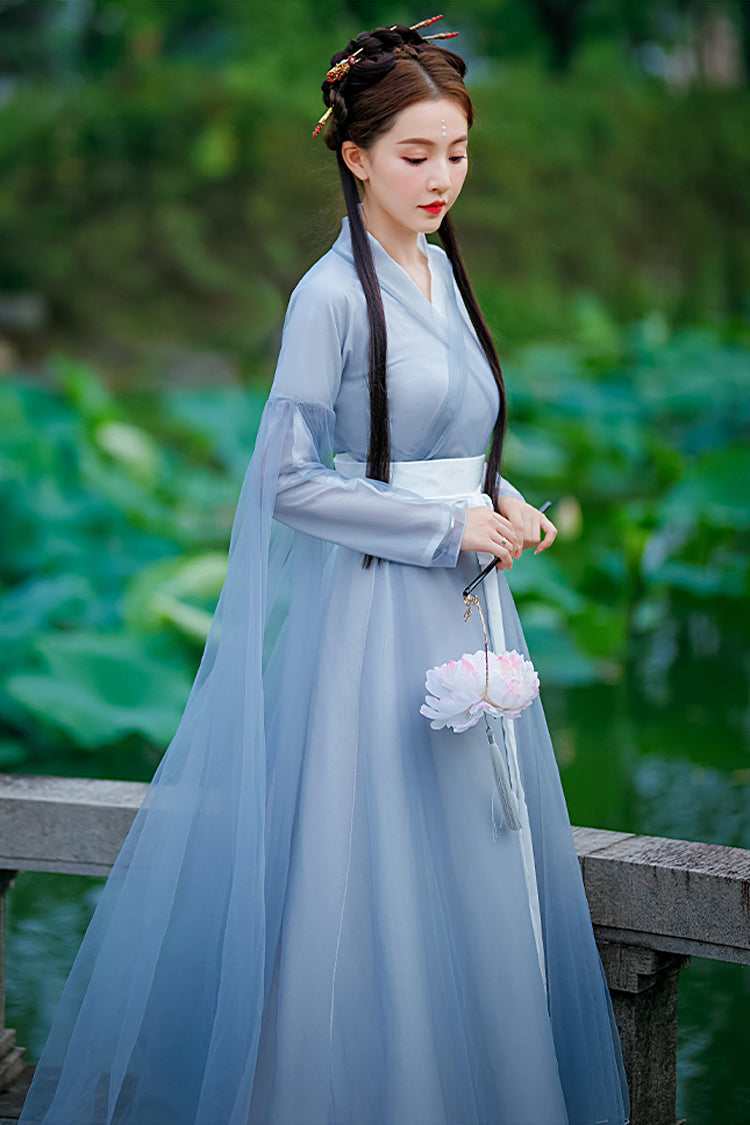 Blue Chinese Style Fairy Airy Sweet Hanfu Dress