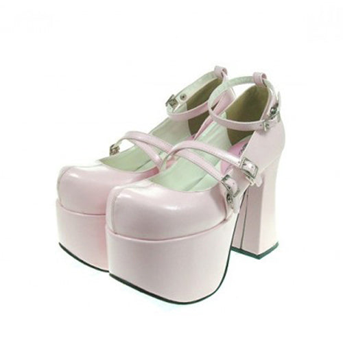 Pink Round Toe Scalloped Platform Heel High Lolita Shoes