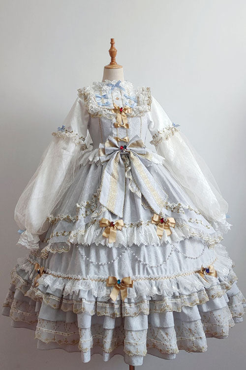 Blue Hanayome Bowknot Princess Multi-Layer Ruffled Sweet Lolita JSK Dress
