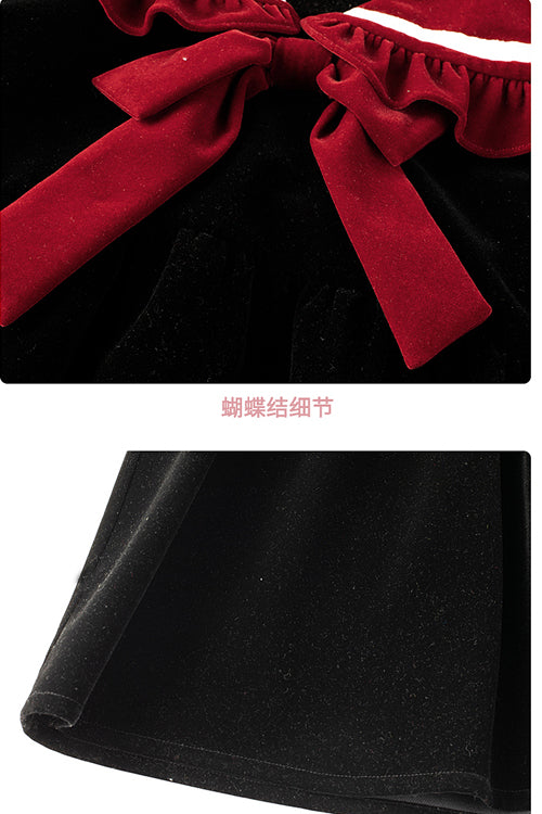 Black Velvet Cat Eye Neck Long Sleeves High Waisted Sweet Lolita OP Dress