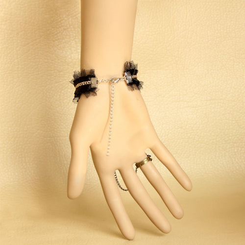 Black Retro Fashion Elegant Lace Rose Flower Female Gothic Ring Bracelet