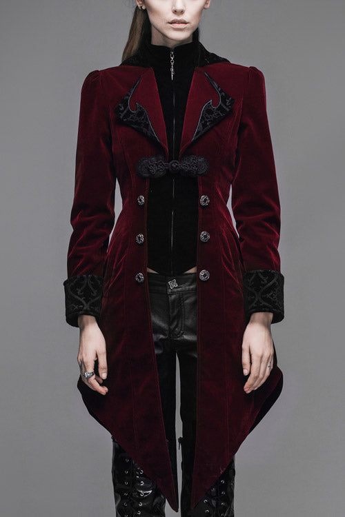 Red Embroidered High Collar Party Womens Gothic Coat