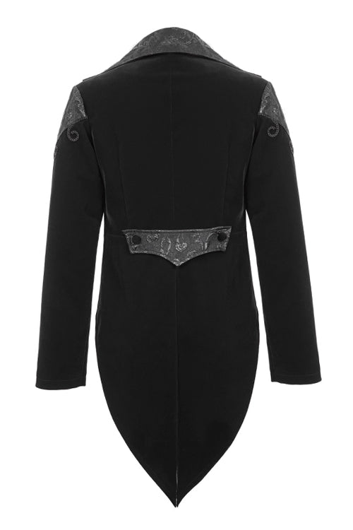 Black Vintage Fake Two Pieces Embroidered Velvet Gothic Mens Coat