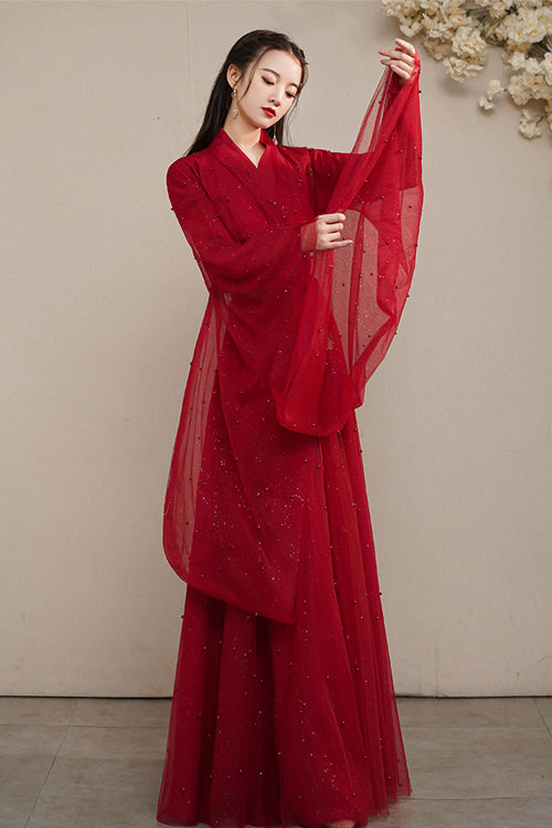 Red Elegant Ancient Costume Sweet Hanfu Dress