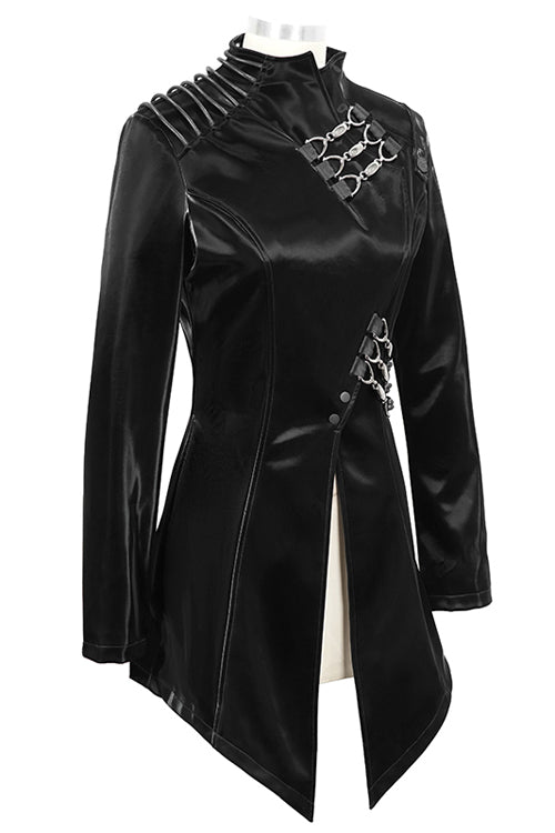 Black High Collar Slim Leather Womens Punk Coat