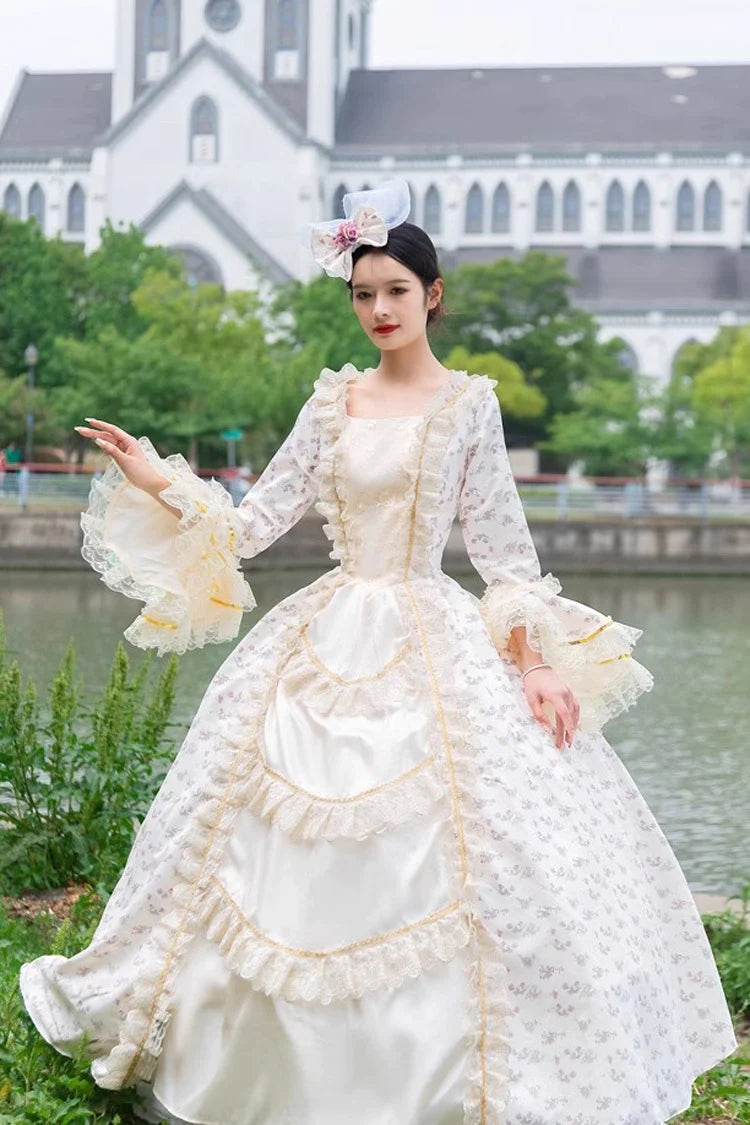 Champagne Medieval Court Print Cardigan Vintage Princess Lolita Victorian Dress