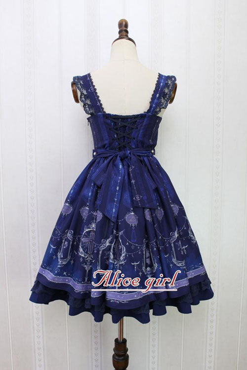 Süßes Lolita JSK Kleid mit Spitzenborte und Engelskreuz-Print
