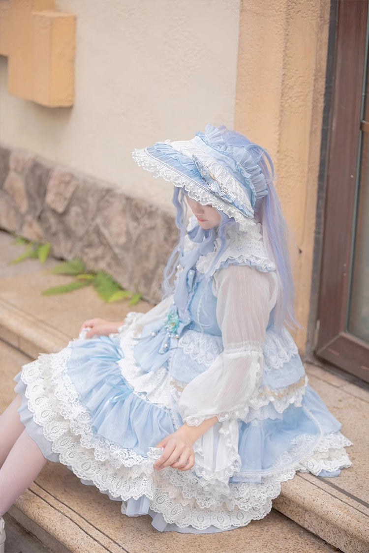 Multi-layer Sleeveless Undine's Tears Print Ruffle Hanayome Bowknot Sweet Lolita Jsk Dress 2 Colors