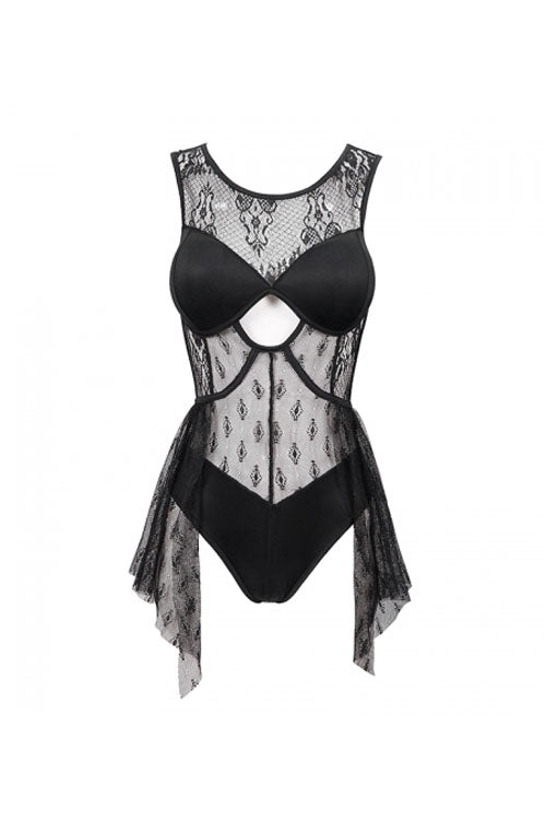 Back Lace Stitching Cross Strap Lace Up Gothic One Piece Swimsuit