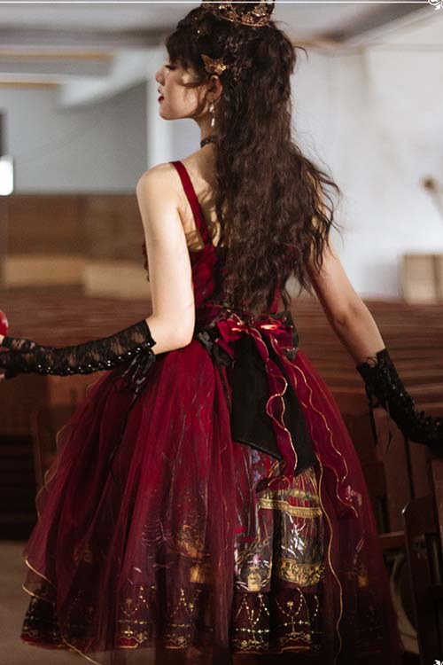 Red Rotten Forest Chiffon Gothic Lolita JSK Dress