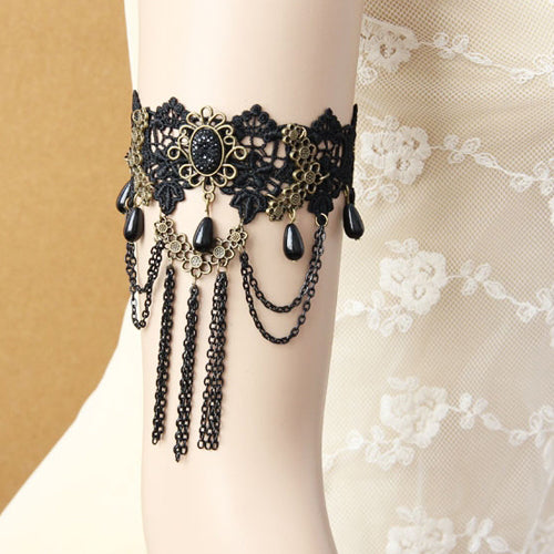 Black Retro Vampire Tassel Pearl Gothic Lolita Bracelet Lace Female Chain Armband