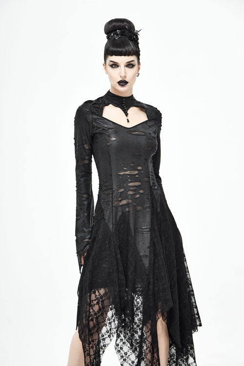 Black Dragon Spine Hole Decoration Long Sleeves Gothic Dress