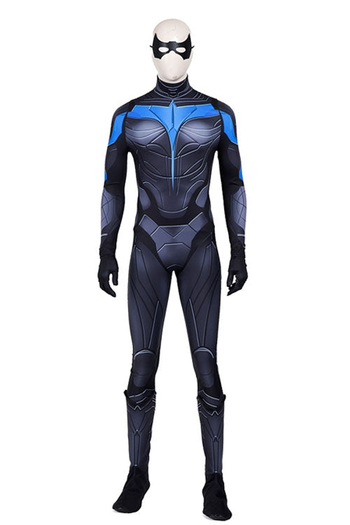 Titans Season 3 Nightwing Dick Grayson Black/Blue Battle Suit Printing Version Halloween Cosplay Costume Full Set